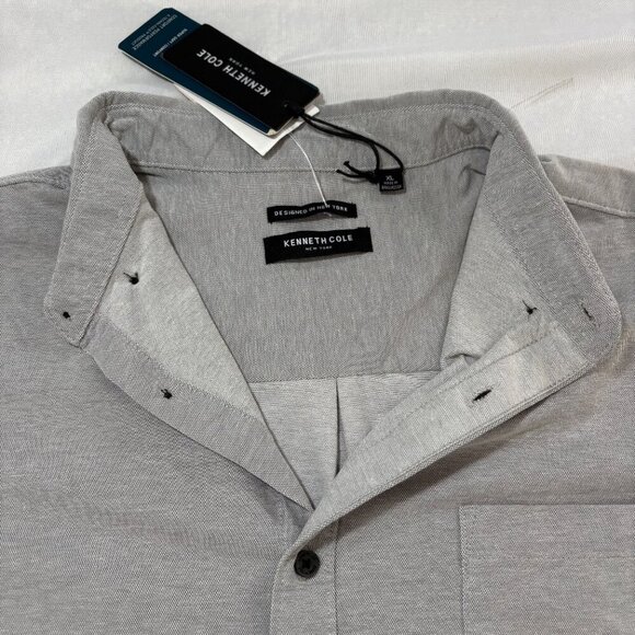NWT Kenneth Cole New York Men's XL Grey Long Sleeve Button Down Knit - Picture 2 of 10